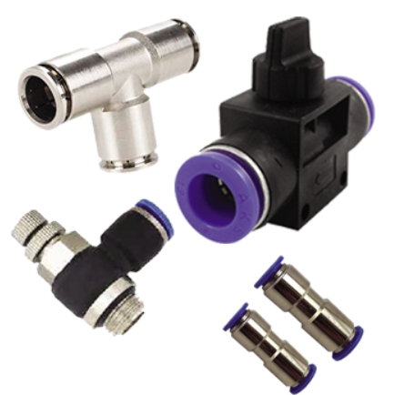 Air Flow Control Valve With Push-To-Connect Fitting, In-Line Speed Controller